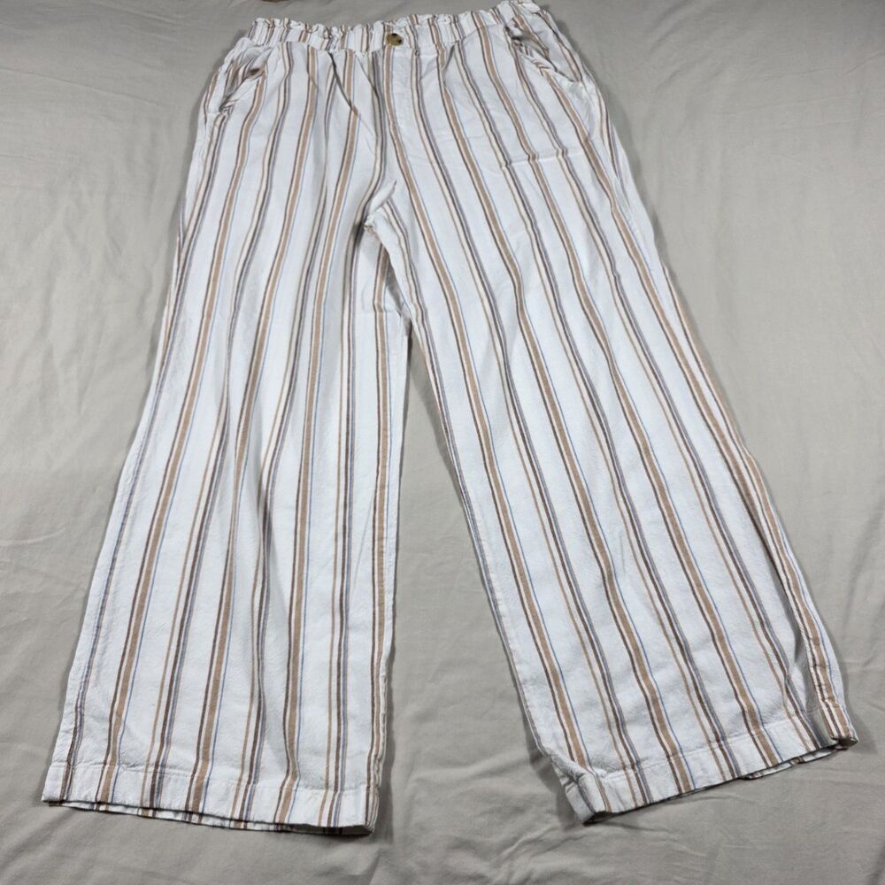 Aeropostale Womens Sz Extra Large Pants Linen Multi Color Striped Elastic Waist